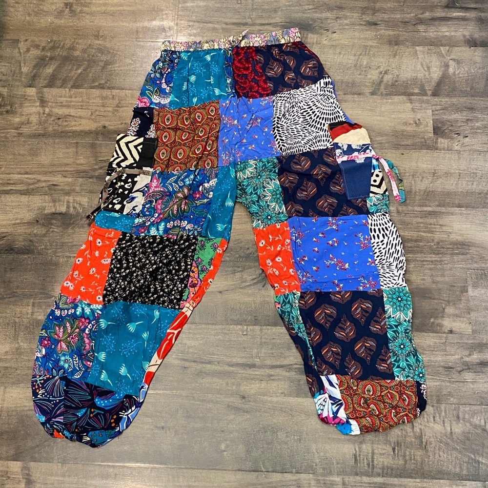 100% cotton Imported India Boho Handmade Patchwork Harem Jogger Pants NEW